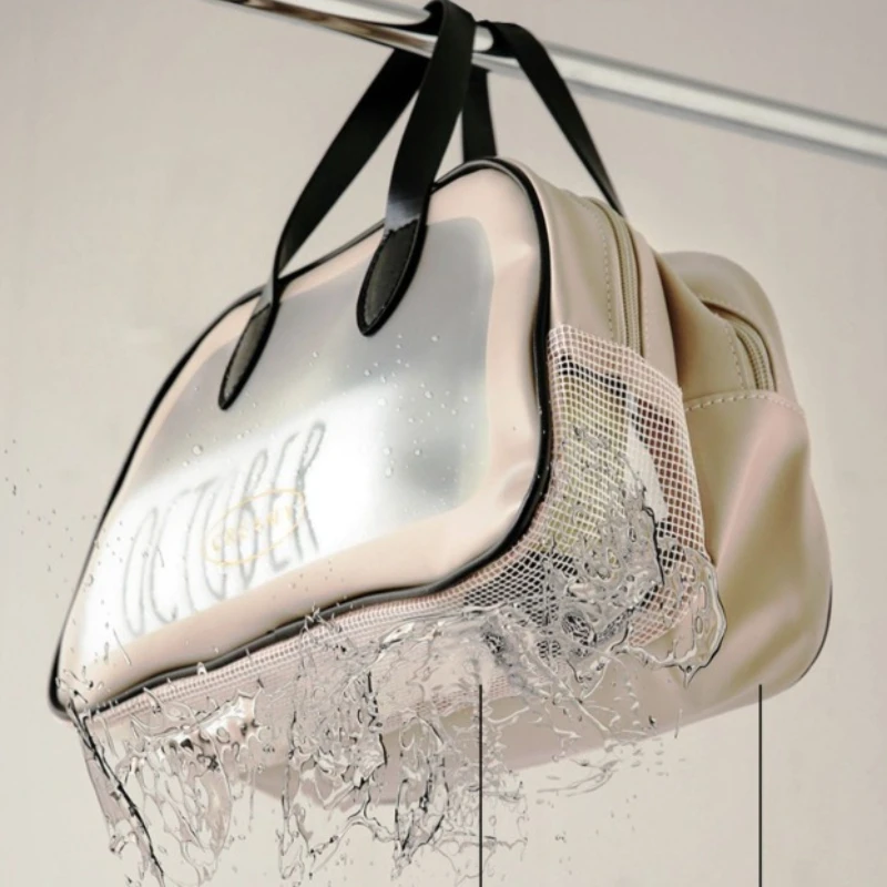 1pcs Women Men Portable Swimming Bag Pu Transparent Makeup/Toiletry Bag Multifunctional Large Capaci Waterproof Bath Bag