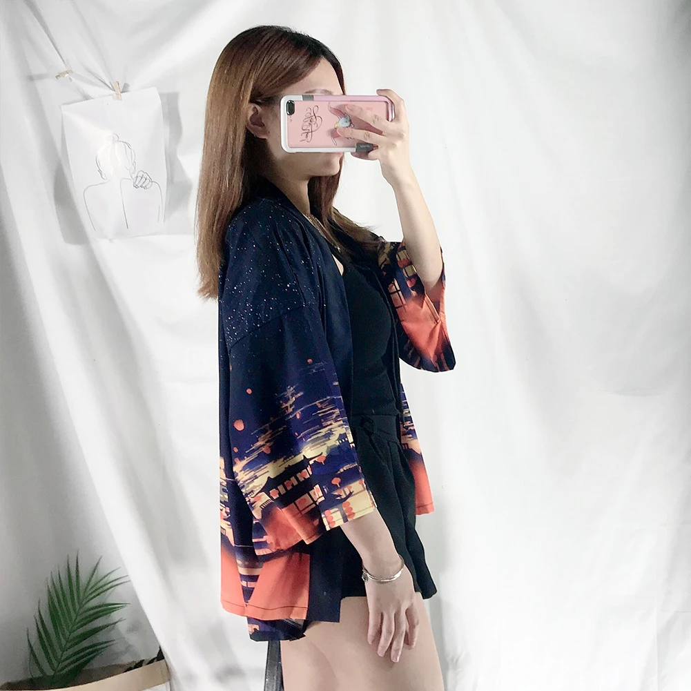 Men Women Cardigan Robe Sky Lanterns Kimono Summer Loose 3/4 Sleeve Sun Protection Garments Clearance sale Wholesale Drop shippi