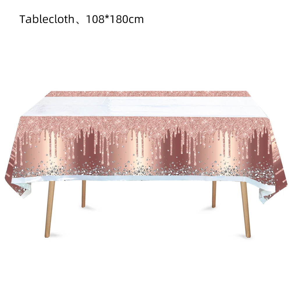 الوردي الوردي الذهب لوازم حفلات الزفاف حفلة عيد ميلاد الديكور الماس بريق نمط ورقة كأس لوحة الكبار فتاة غطاء المائدة #5