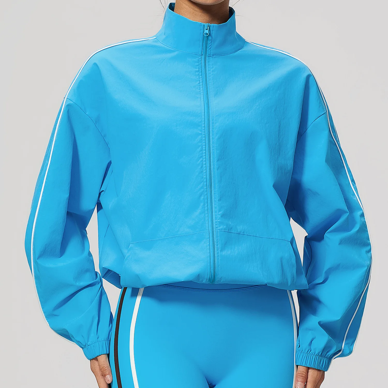 Sports Long Sleeved Women Stand Up Collar Zipper Jacket Yoga Top Sportswear Gym Breathable Quick Dry Workout Jacket With Pockets