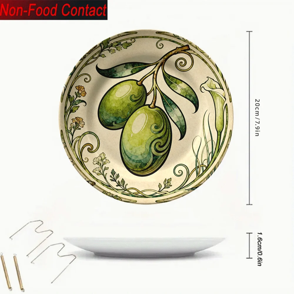 1pc Greek Key Ceramic Plate - Mediterranean Olive Green & Golden Round Serving Tray, Ornamental Non-Food Contact Dinner Party