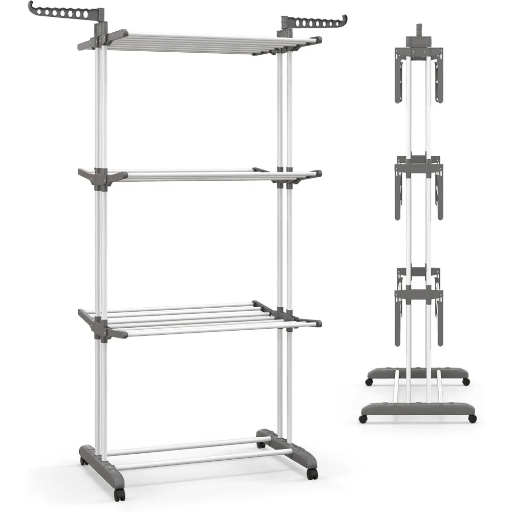 

4-Tier Foldable Clothes Drying Rack, Oversized Drying Rack w/Lockable Wheels & Rust-Proof Metal Frame, Indoor Outdoor Large Dry
