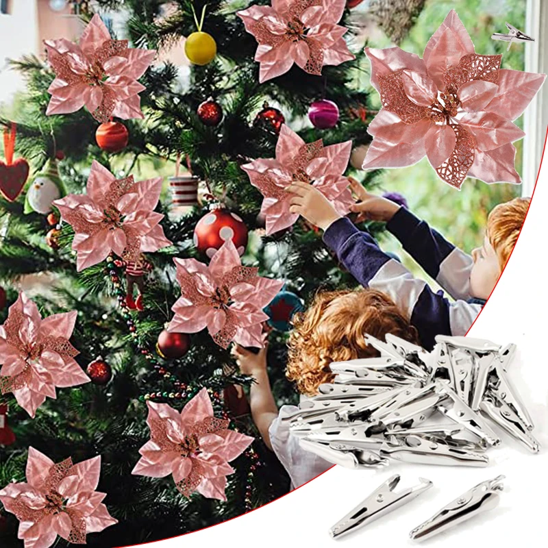 30/50Pcs Mini Metal Clips for Christmas Tree Ornaments Fixed Clip Christmas Noel Flower Wreath/Garland Ornament Holder Decor