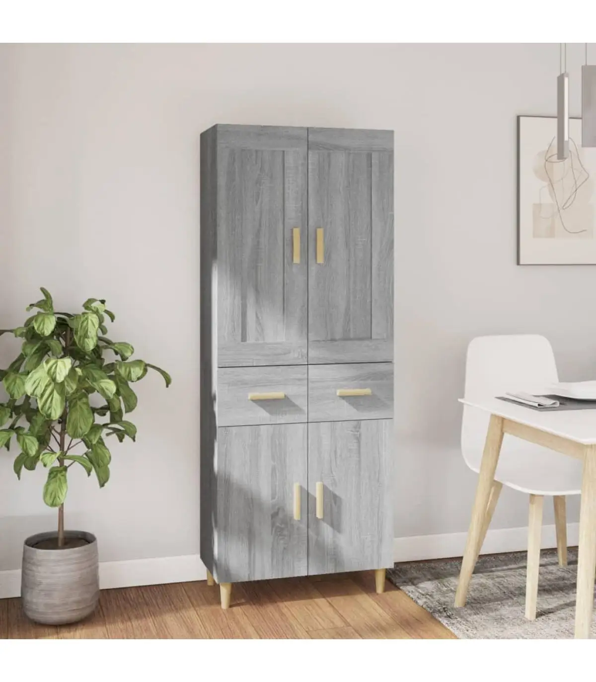 Ecomobel high sideboard gray plywood Sonoma elegant living room bedroom furniture fast delivery from Spain