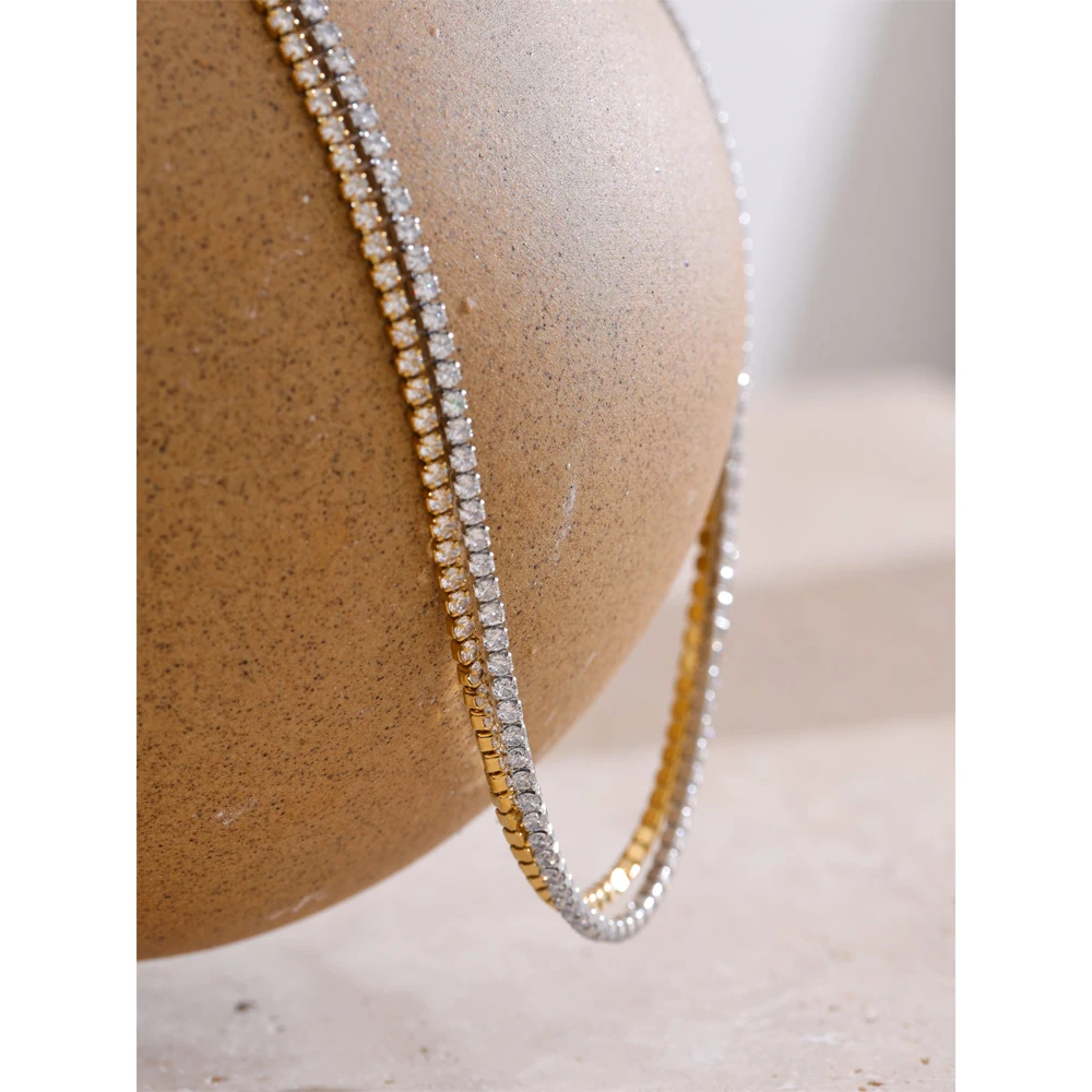 Yhpup Luxury Shiny Cubic Zirconia Chain Necklace Delicate Stainless Steel High Quality Premium Jewelry Accessories