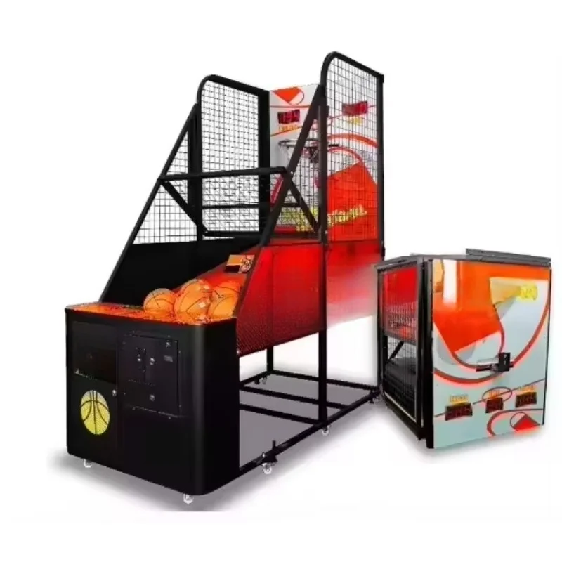 Large metal basketball shooting game machine, electronic coin/banknote type, entertainment center, English interface
