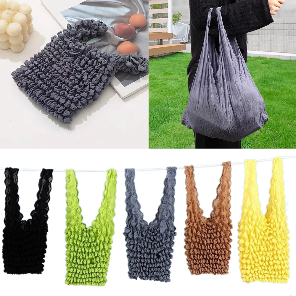 Elastic Shopping Bag Handbag Stretch Organizer Fold Pleated Large Capacity Storage Bag Expansion Multi Purpose Tote Bag