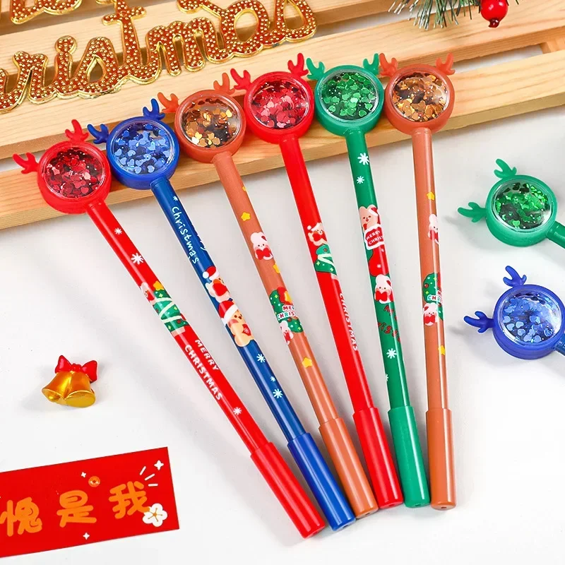 12 Pcs Creative Christmas Elk Sequined Gel Pens Ins Girl Heart Christmas Stationery Cartoon Cute Signature Water-based