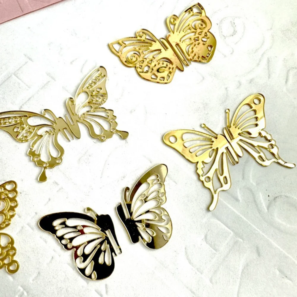 10PCS Acrylic Golden Butterfly Birthday Cake Decoration Baby Shower Cupcake Toppers Cake Decorating Tools Wedding Party Supplies