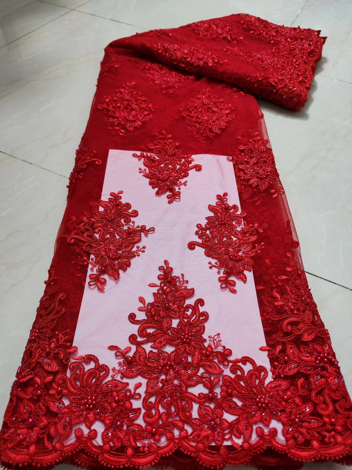 

2025 Latest French Handmade Beads Tulle Lace Fabric High Quality African Net Lace Fabric With Sequins For Evening Dress PWH2501