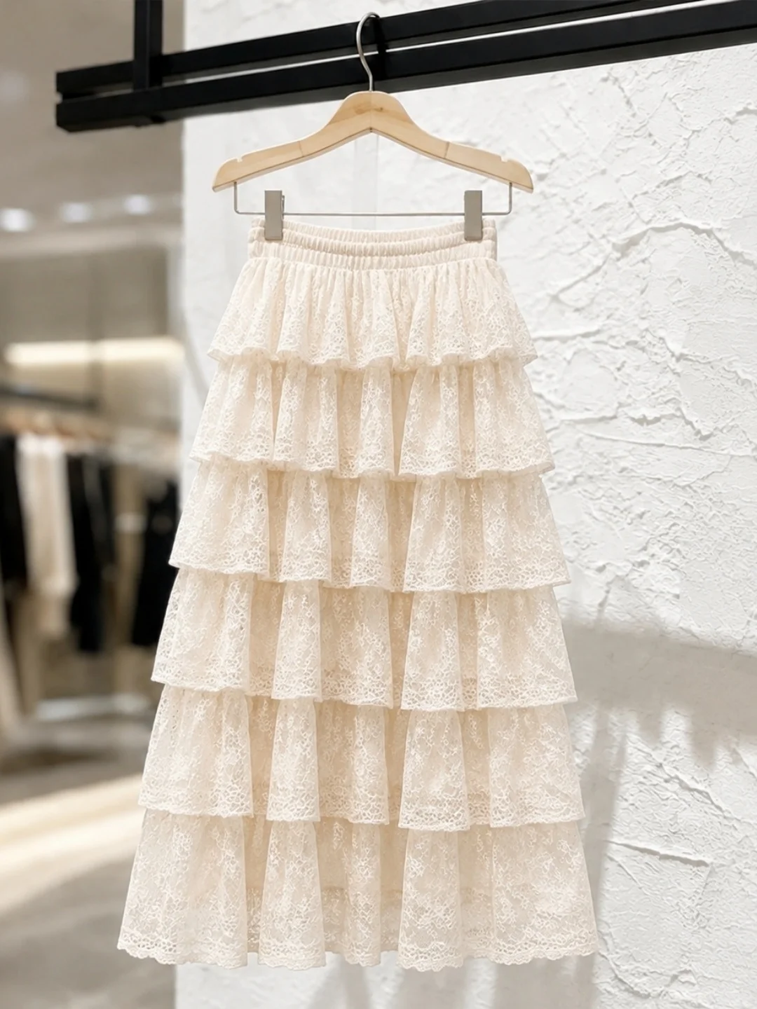 Slimming Lace Splice Cake Skirt Women's Fashionable Autumn New High Waist Elasticity Daily Wear Straight Cut Style Half Body ...