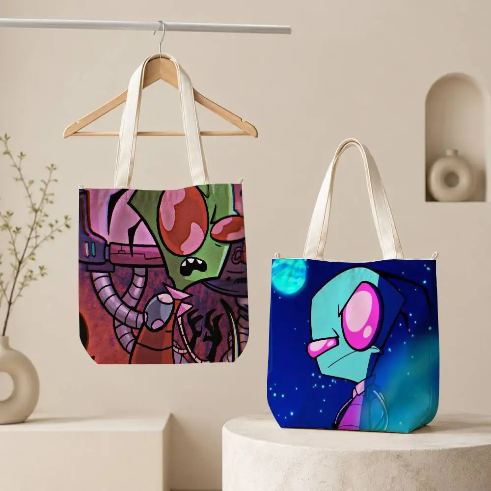 

Madness I-Invader Zim Gir-ES Tote Bag for Women Reusable Shopping Tote Bag Zippered Inspirational Scripture Shoulder Bags Print