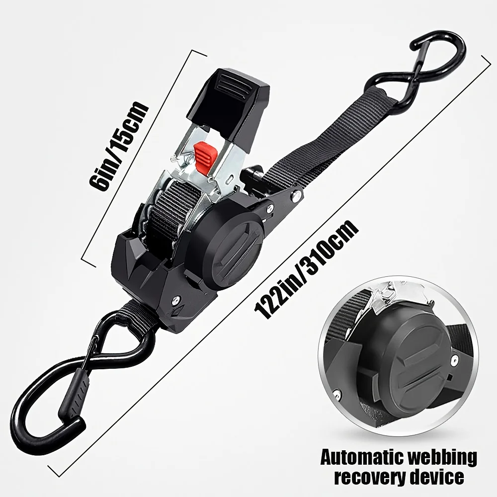 Heavy-Duty Automatic Retractable Strap with S-Hook, Suitable for Trailer Transportation and Outdoor Camping Expeditions