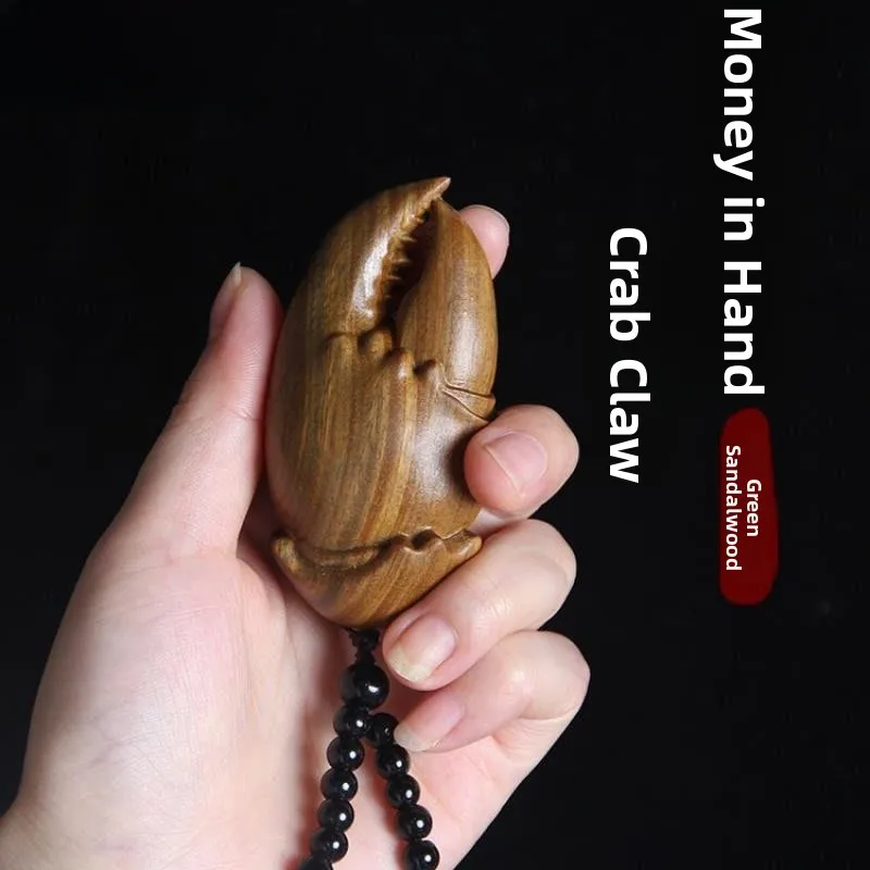 

Green Sandalwood Carving Crab Clamp Handheld Piece Yellow Elm Wood Money in Hand Plaything Automobile Ornament Handcraft Folk...