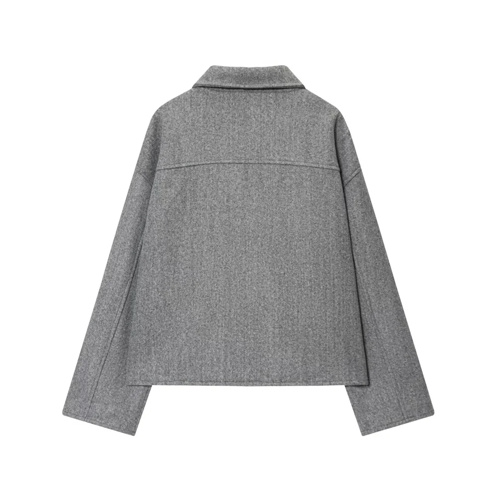 معطف صوفي نسائي جديد للخريف والشتاء على الطراز الأوروبي والأمريكي متعدد الاستخدامات فضفاض بلونين وجيب كبير وسحاب #4