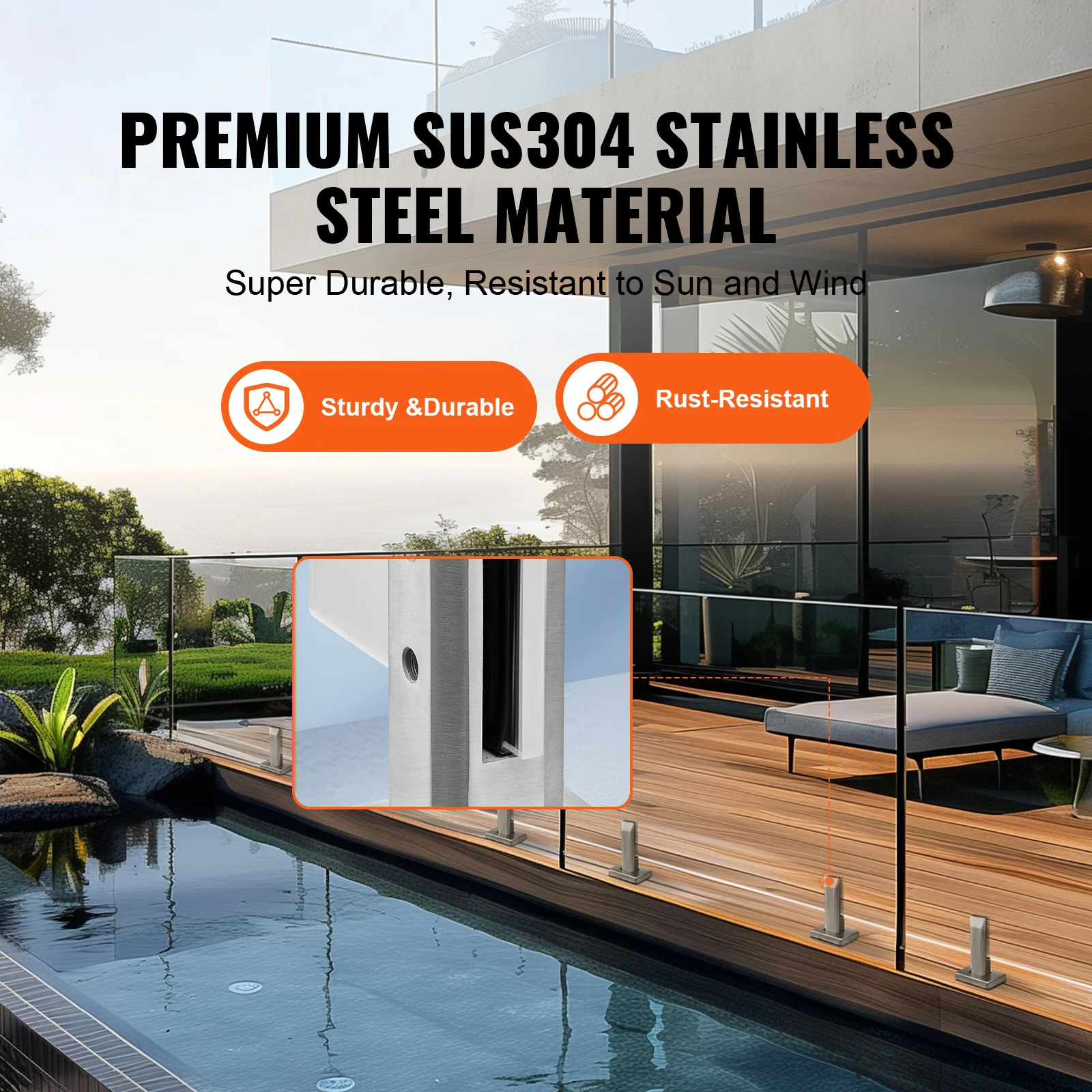 a*-SucceBuy Glass Clamp 4 PCS Square Glass Railing Bracket for 0.31 