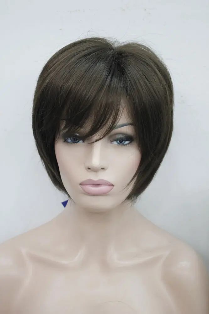 Wig sintetis wanita lurus pendek cokelat kastanye mode baru