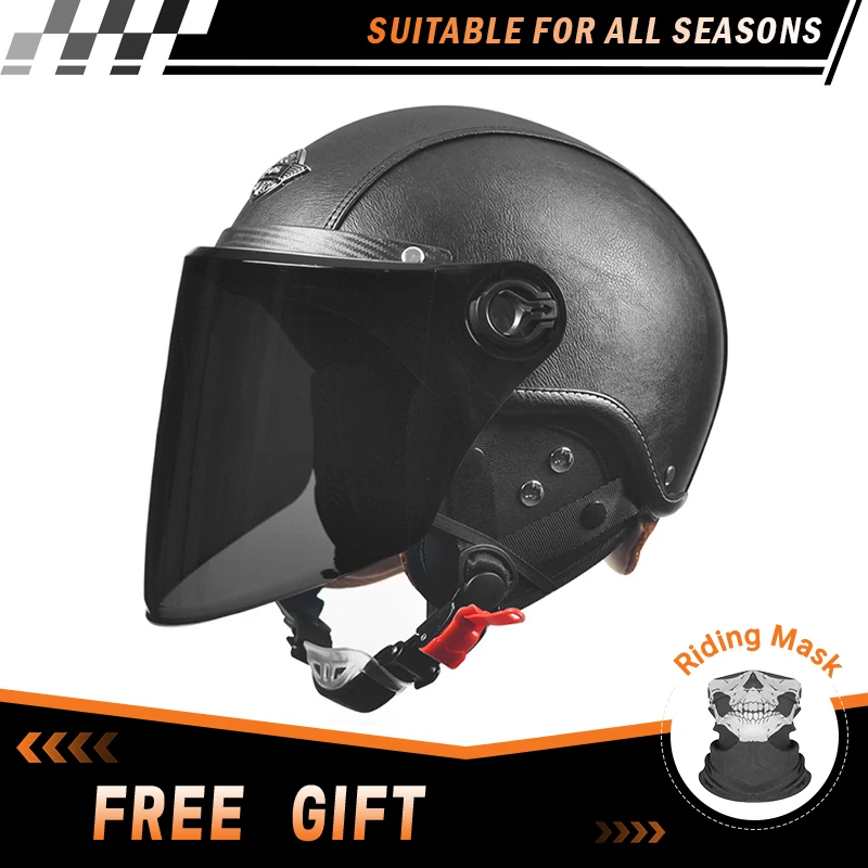 レザーオープンフェイスオートバイヘルメット-dot-承認ヴィンテージレトロジェットヘルメットスクータークルーザー男性女性大人-3-4-オープンハーフヘルム