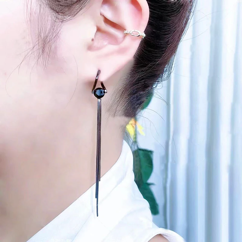 Unique Design Black Crystal Long Tassel Earrings for Women 2023 New Fashion Temperament Personality Cool Girls Party Jewelry