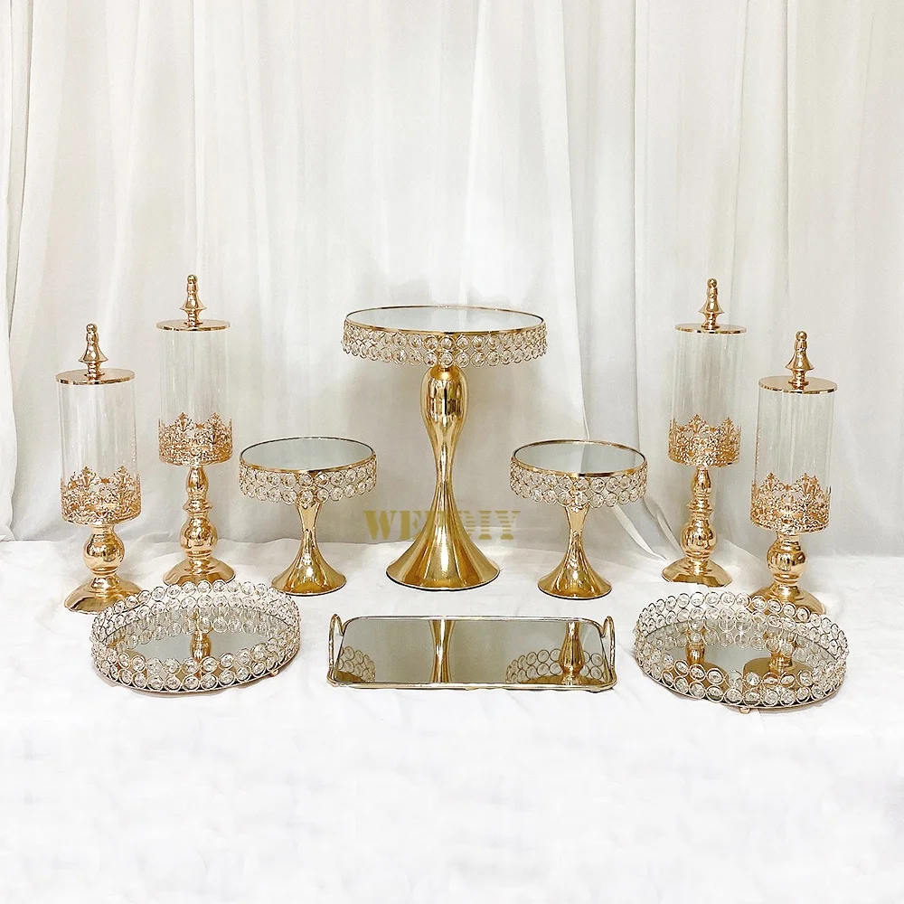 

Crystal Dessert Stand Display Stand Wedding Decoration Dessert Pastry Tray Wedding Cake Stand Gold Carton Customized Modern