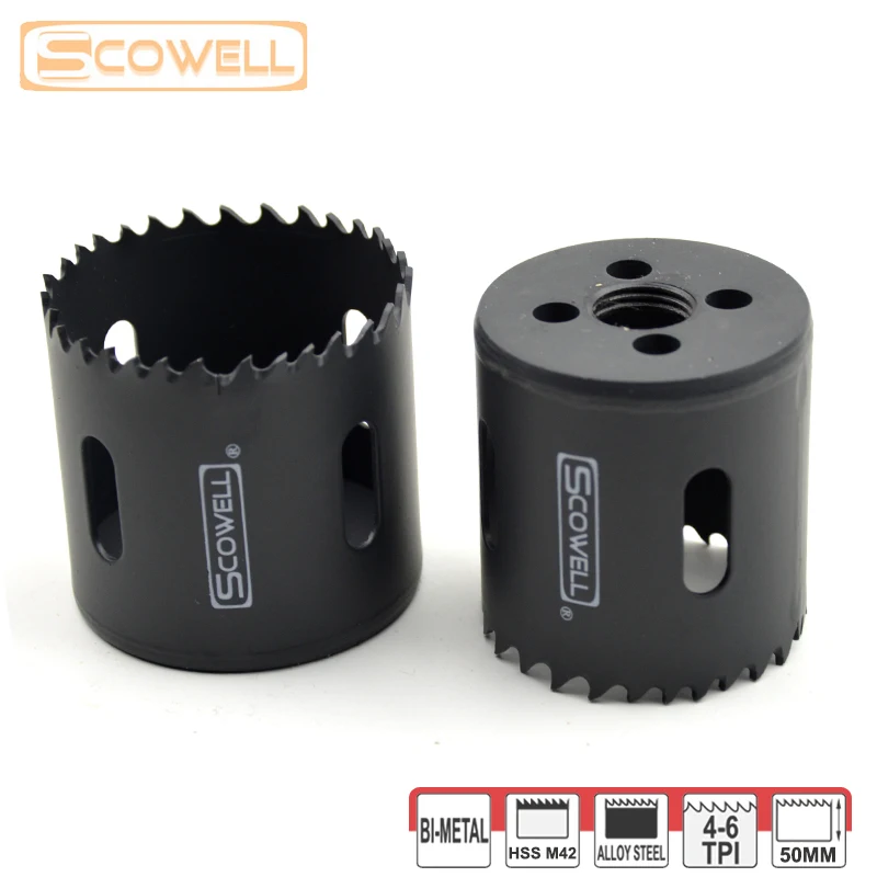 SCOWELL Replaceable HSS Bimetal M42 Holesaw Cutter Wood Metal Deep Hole Cutting 47mm Max Crown Saw Drillling Bit Hole Openner