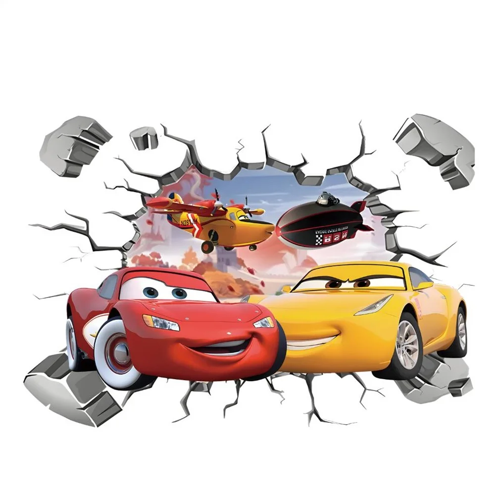 Disney Cartoon Car Lighting McQueen Wall Stickers For Kids Room Home Bedroom PVC Decor Cartoon Movie Mural Art Decals