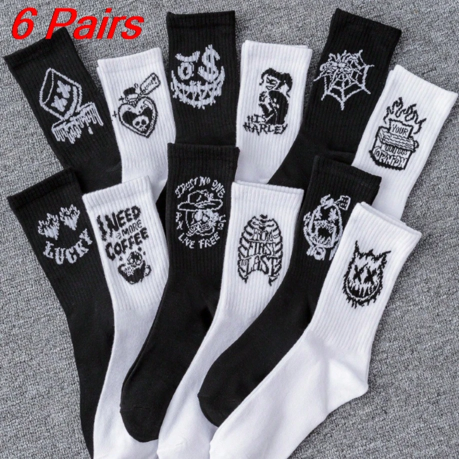 

Набор из 6 пар мужских носков, корейские граффити, простые спортивные удобные модные носки большого размера, модные универсальные носки средней длины
