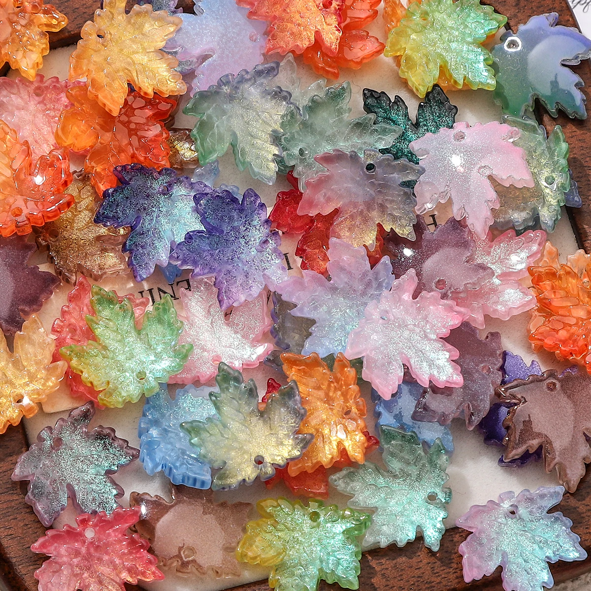 30-100 Stück bunte, ahornblattförmige lose Glasperlen, geeignet für DIY-Schmuckherstellung, Herbstdekorationen für Thanksgiving.