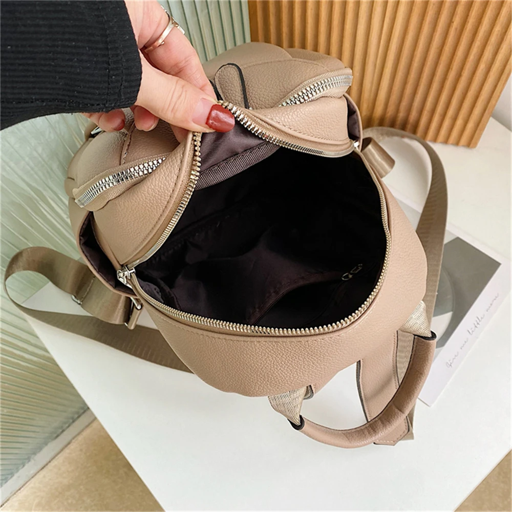 Solid Color Small Women\'s Backpack Luxury Designer High Quality Leather Ladies Travel Bag Multifunctional Ladies Shoulder Bags