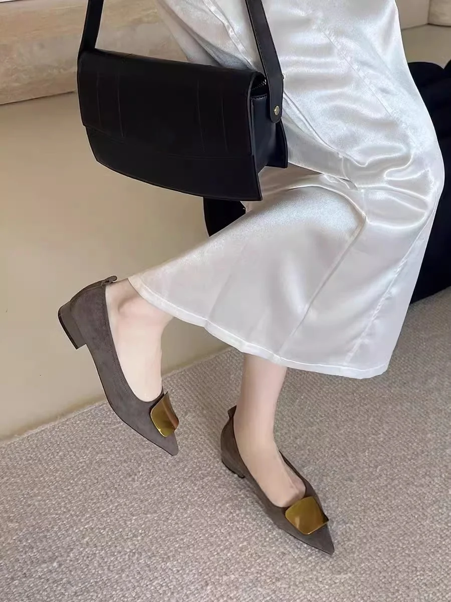 

Новинка весны 2024, женские туфли на плоской подошве, элегантные мягкие женские туфли в стиле ретро на толстом низком каблуке с металлической квадратной пряжкой