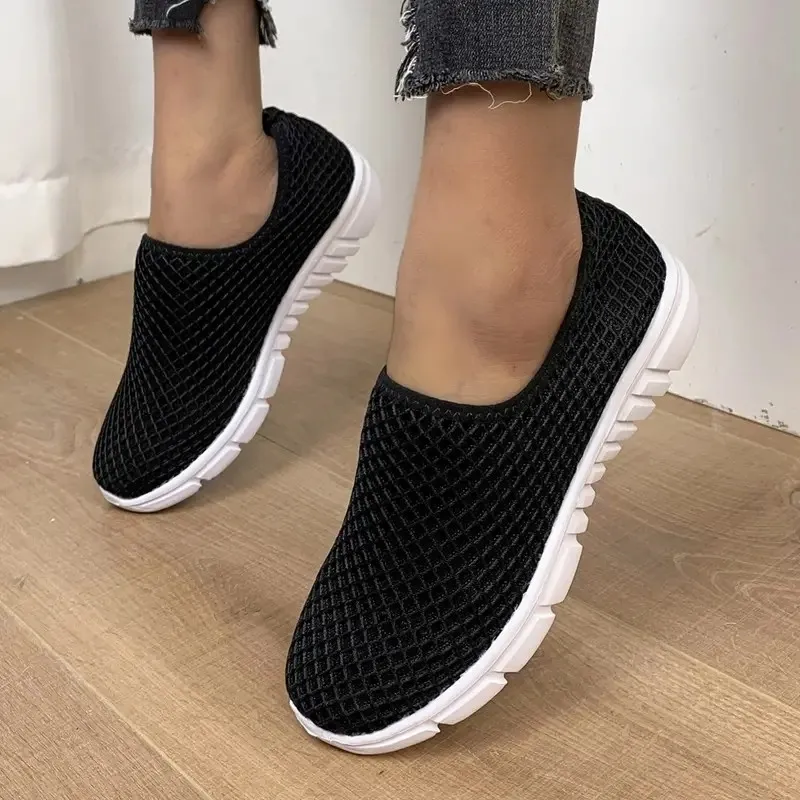 2023 Fashion Women's Shoes Mesh Solid  Sports Shoes Versatile Simple Casual Women's Single Shoes Round Toe Vulcanized Shoes