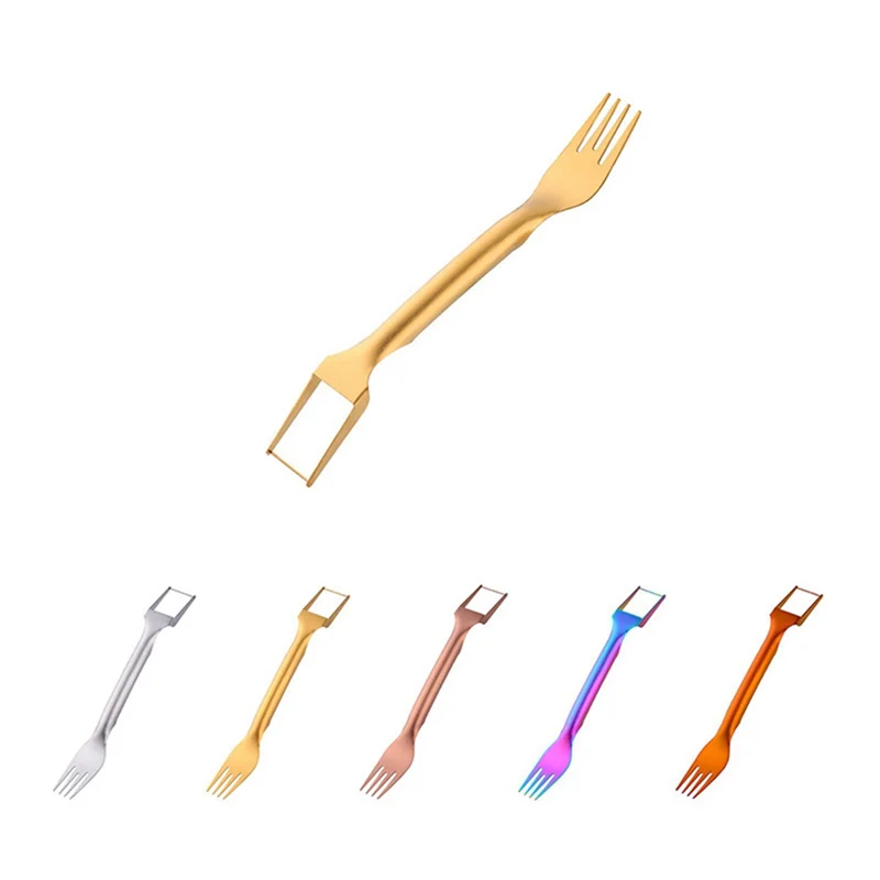 ABKJ-2-In-1 قطاعة فواكه من الفولاذ المقاوم للصدأ، أداة تقطيع البطيخ ذات الرأس المزدوج، شوكة تقطيع محمولة #4