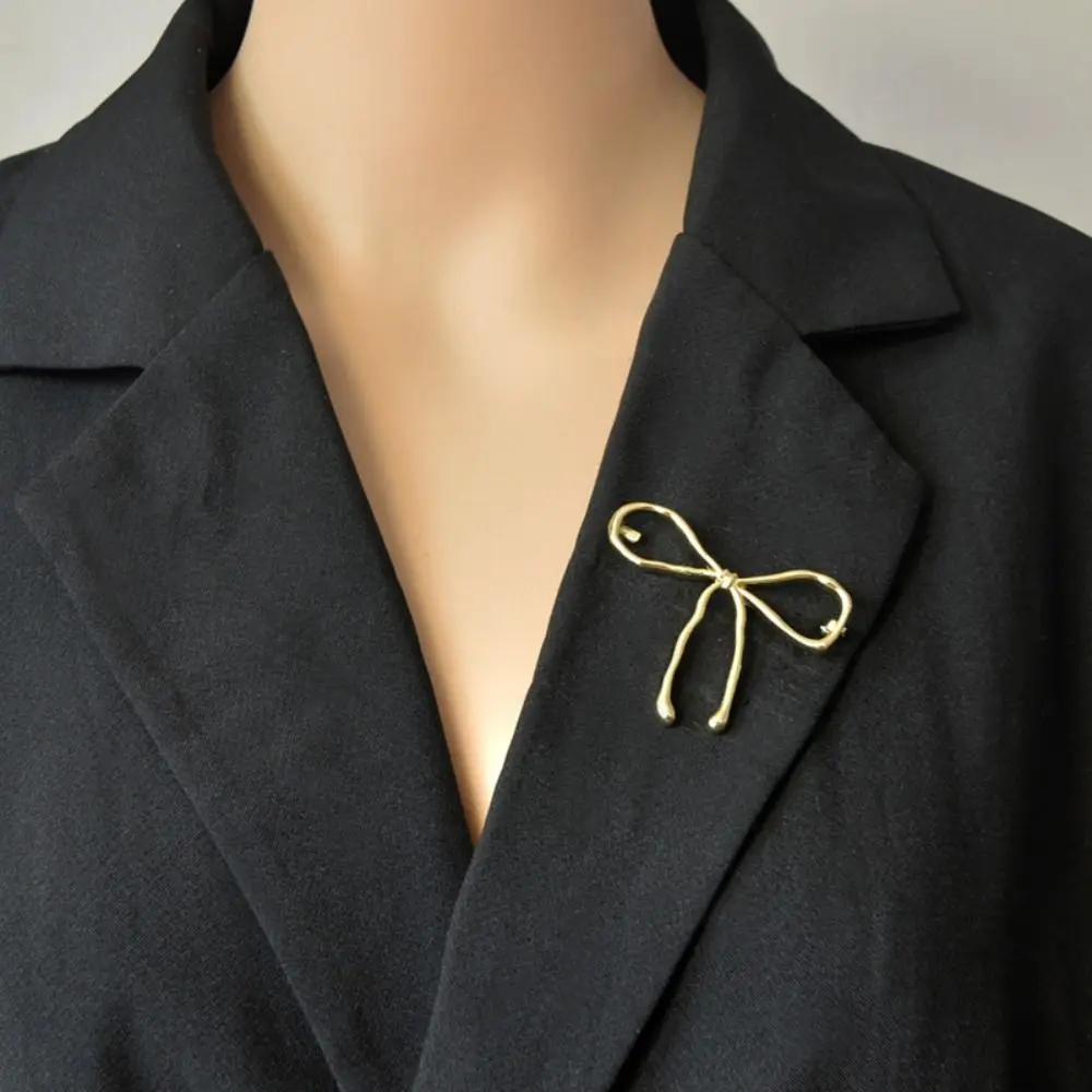 Balletcore Bowknot Brooch Alloy Jewelry Accessories Hollow Metal Brooch Korean Style Clothes Accessories Anti-Exposure Brooch