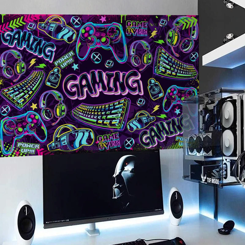 Gaming Console Game Zone - สติ๊กเกอร์ติดผนังลายเกมอีสปอร์ตสีสันสดใส สำหรับตกแต่งห้องเด็ก ห้องนอนเด็กผู้ชาย โซนเล่นเกม