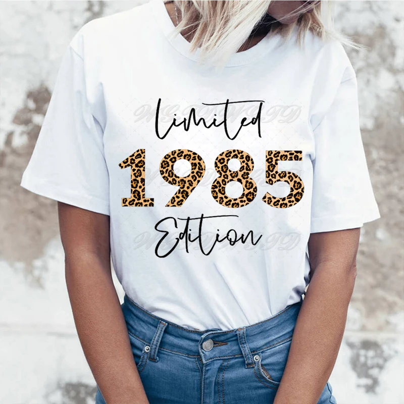 Women's Limited Edition 1985 T Shirt Leopard Print Birthday Gift Top 40th Birthday Shirt for Women Vintage 1980 To 1989 Clothes