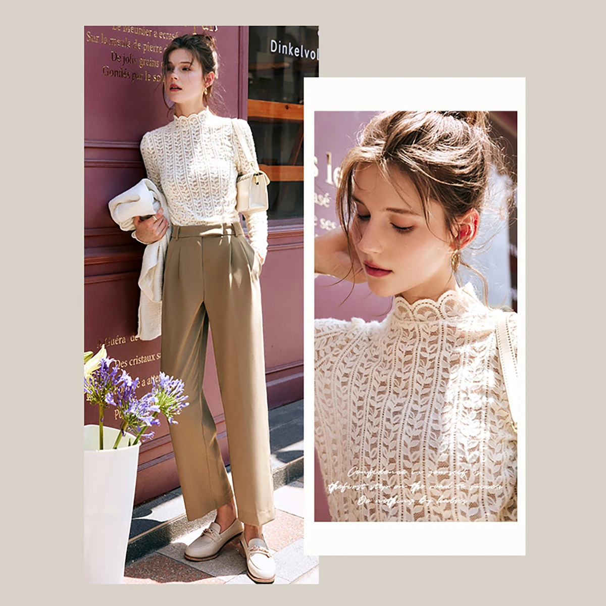 OLrain Hollow Out Women Blouses 2025 Spring Long Sleeve Stand Neck Chic Lace Top Solid Elegant Pullovers Tops Lady O22QX63233