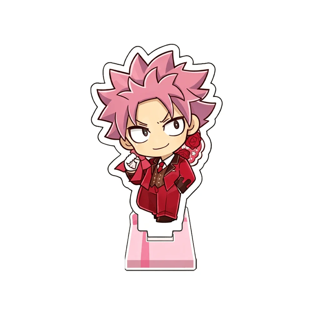 Fairy Tail Natsu Dragneel 10cm Acrylic Stand Keychain Red Suit Chibi Anime Figure Desk Decor Collectible Gift