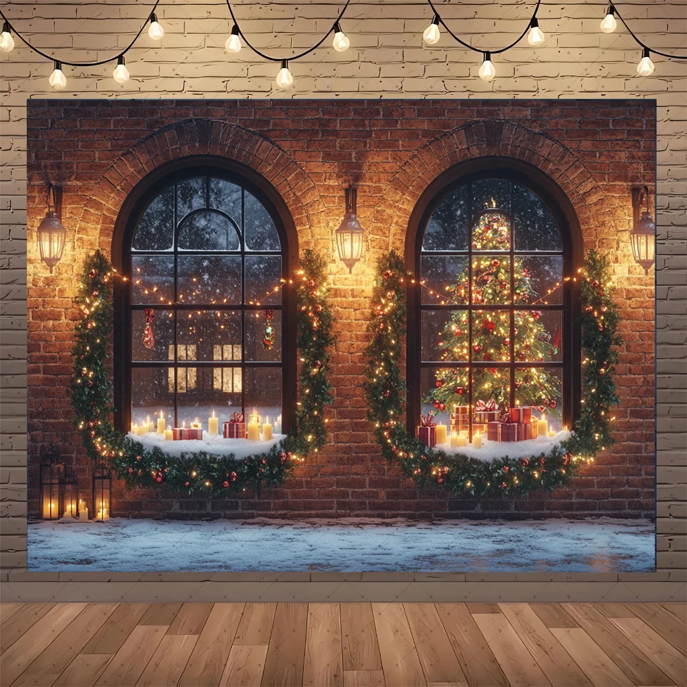 Christmas Scene With Large Window Mountain Photography Backdrops New Year's Eve Family Party Gift Photo Studio Background