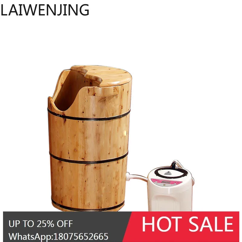 HLZ Wooden Bucket 60cm High Incense Cypress Foot Soak Bucket with Heightened Strap Simple and Practical