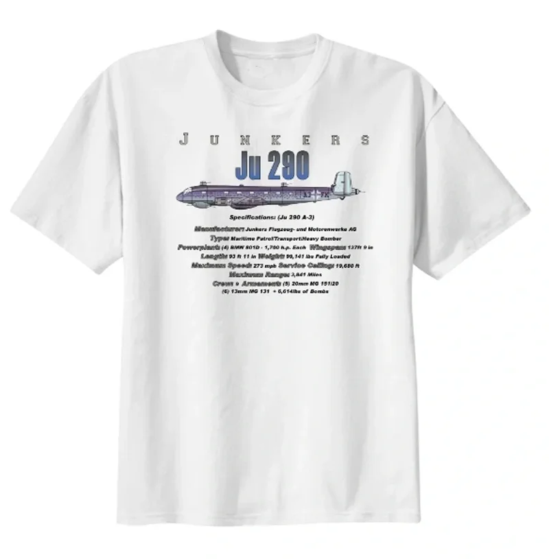 WWII German Junkers Ju 290 Heavy Bomber T-Shirt 100% Cotton O-Neck Short Sleeve Casual Mens T-shirt Size S-3XL