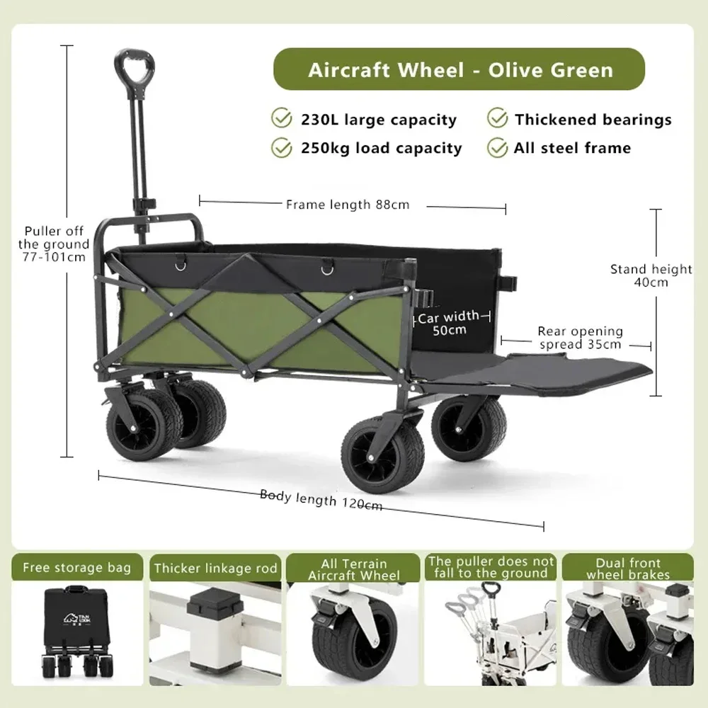 Outdoor Camping Aircraft Wheeled Cart Foldable Hand Pushing Camping Trailer Pull Rod Rear Wagon Cart for Camping Picnic Trolley