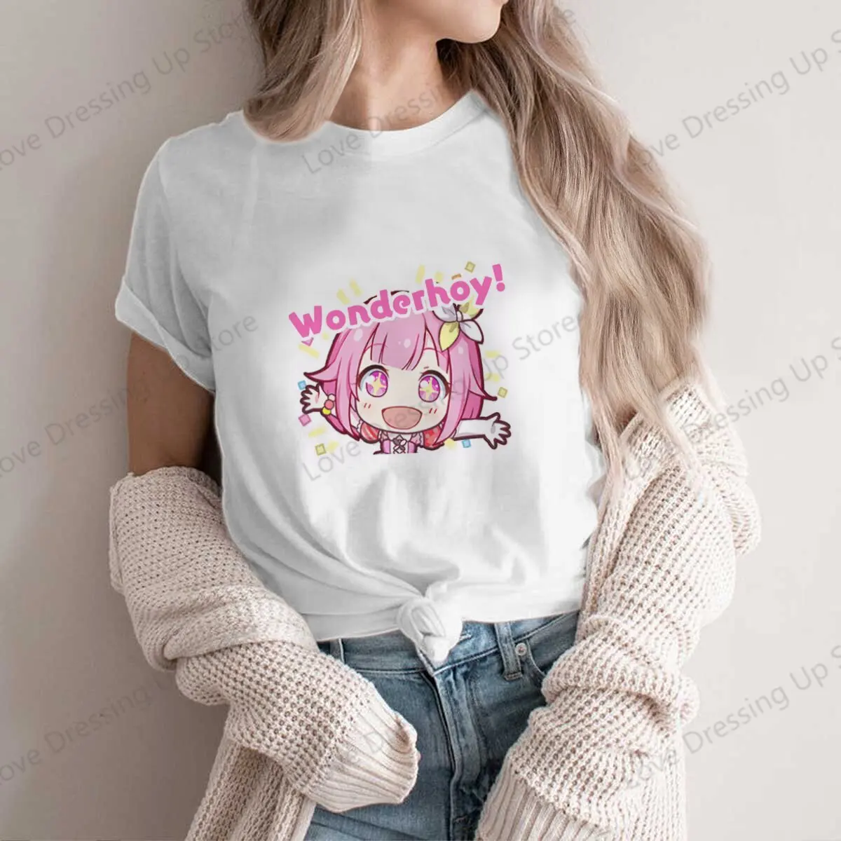 Wonderhoy-T-shirt décontracté pour femme, projet Sekai Emu Otori Anime, haute qualité, ample, vêtements d'été uniques pour femme