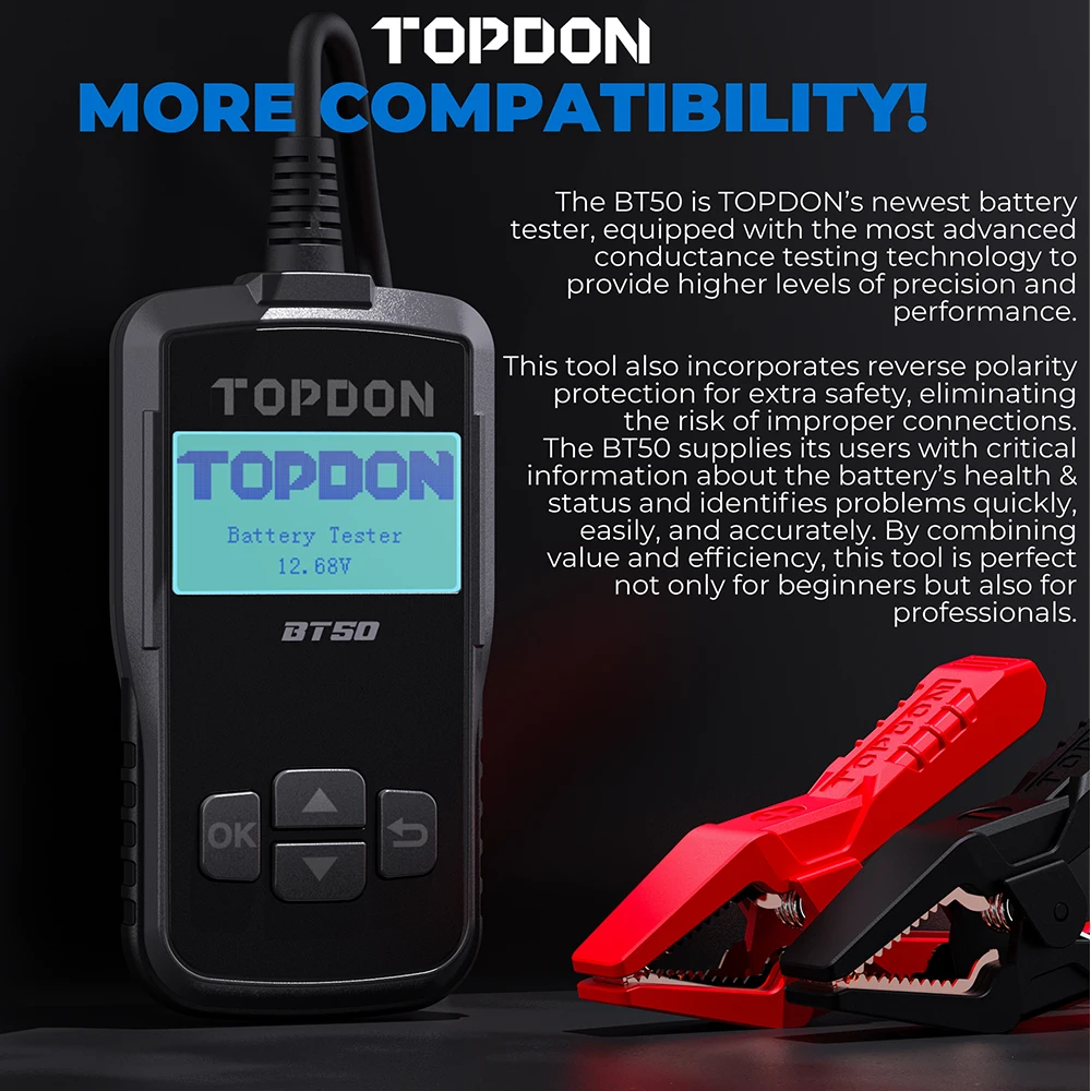 BT50 New Arrival Car Battery Tester 12V Analyzer Capacity Load Tester Cranking System Test 100-2000CCA