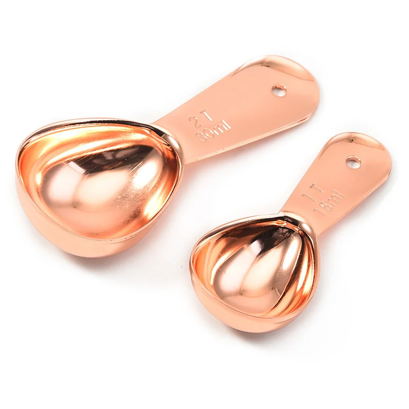 50pcs Heart Shaped Measuring Rose Gold Coffee 304 Stainless Steel Spoon Graduated Measuring Spoon Triangle Milk