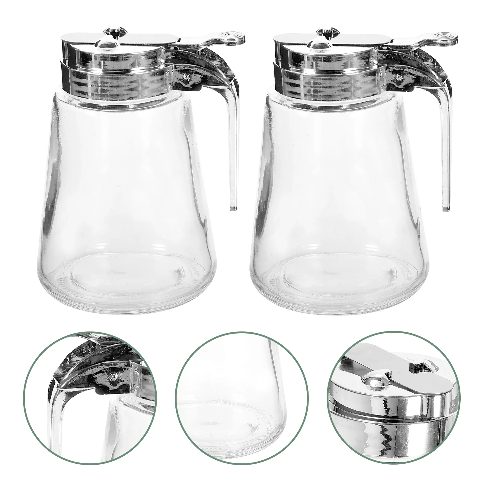 

2Pcs Premium Glass Syrup Dispenser for Sugar Creamer Honey Condiment Leak Proof Jar Stylish Kitchen Container Sugar Dispenser