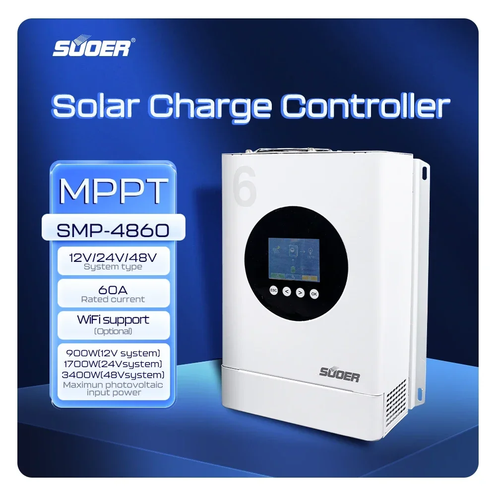 العلامة التجارية الجديدة Suoer 30A 40A 60A 12 فولت 24 فولت 48 فولت عكس الحماية الشمسية Mppt جهاز التحكم في الشحن