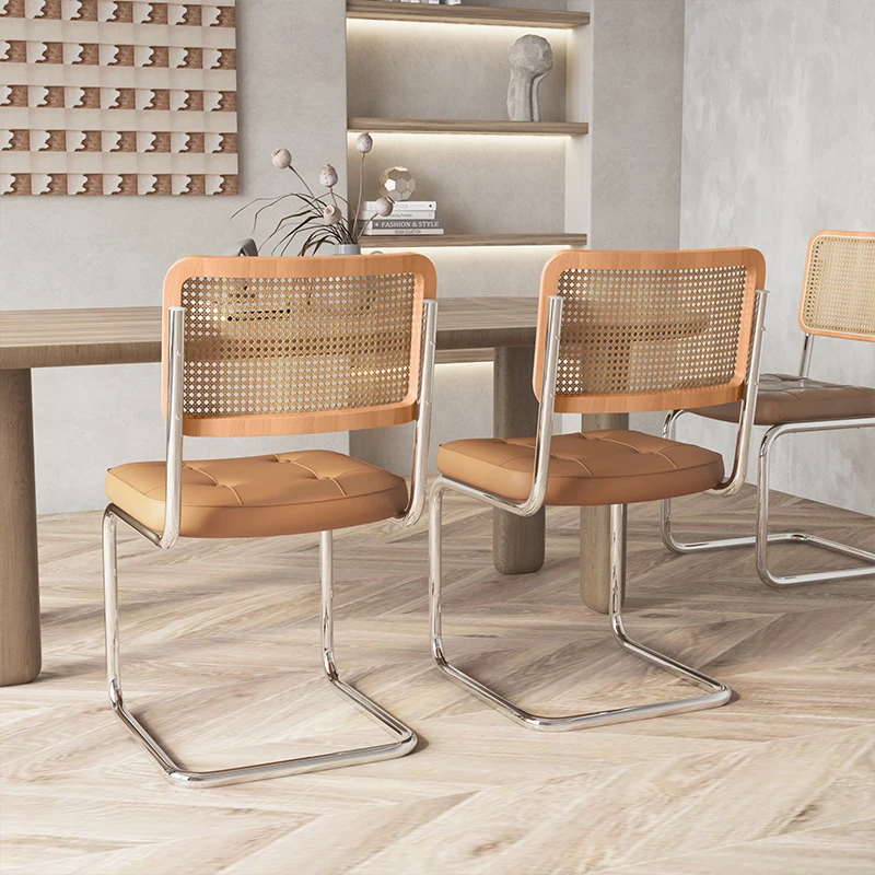Mid-Century Modern Dining Chairs Solid Wood Rattan Dressing Stool Stylish Designer Chair for Cafe