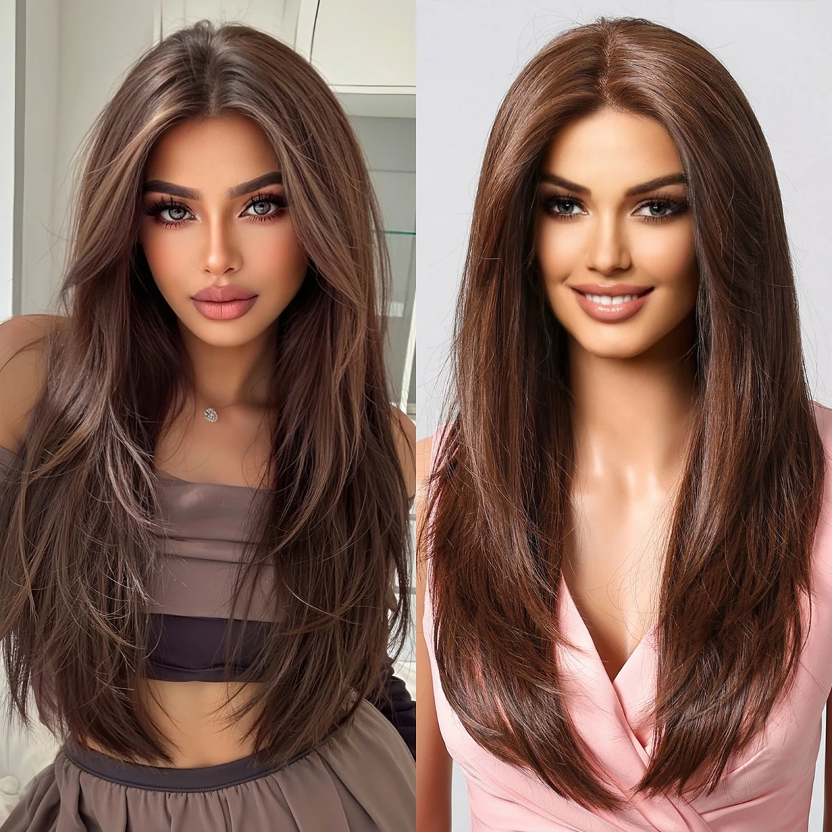 

Синтетический парик HENRY MARGU 13x6 с кружевной передней частью, длинные прямые волосы, омбре, темно-коричневый, гладкий, для повседневной носки и вечеринок, термостойкий волоконный материал