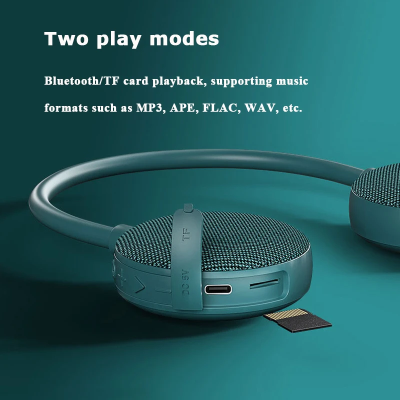 Wearable Bluetooth5.3 Speaker Adjustable Neckband Sports Stereo Soundbar Wireless Handsfree Call MP3 Music Player Support TF