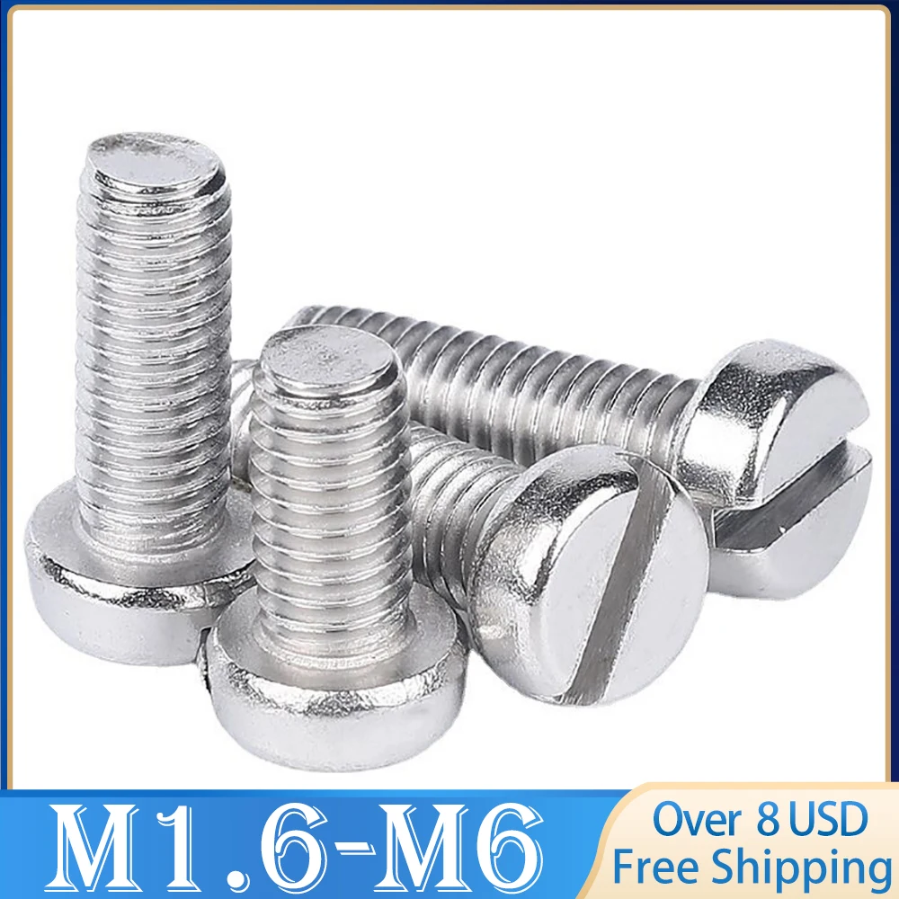 10pcs M1.6 M2 M2.5 M3 M4 M5 M6 304 A2-70 Stainless Steel GB65 Slotted Cap Head Slot Column Round Cheese Head Screw Bolt